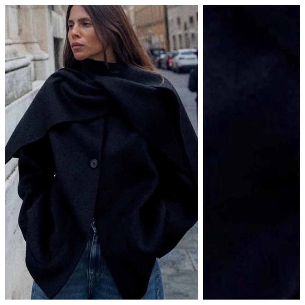 NWT. Zara ZW Collection Black Wool Blend Short Coat with Scarf. Size XS. - Picture 2 of 10